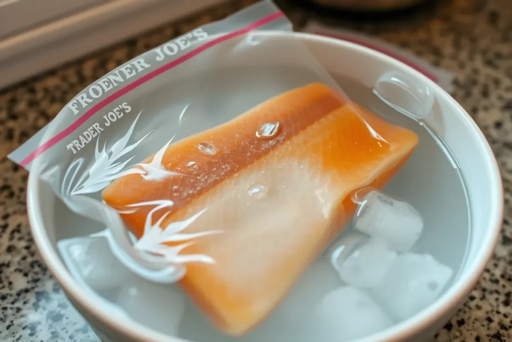 Thawing Trader Joe's frozen fish in cold water.