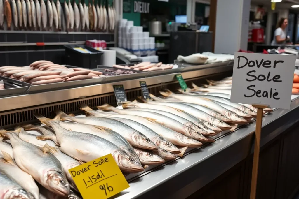 Dover Sole for Sale at a Seafood Market.