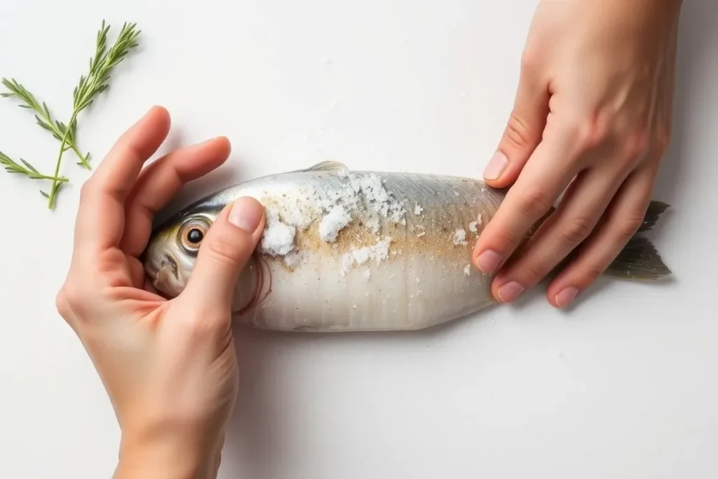 Seasoning a Dover sole.