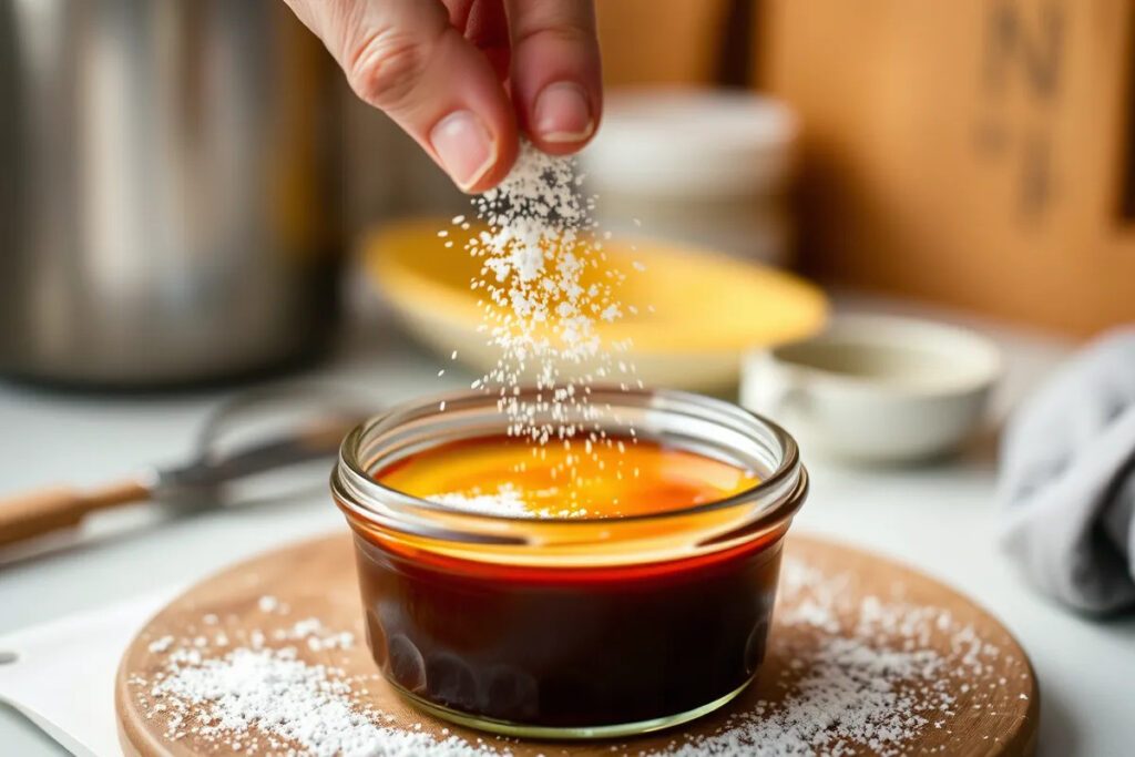 Sprinkling Sugar on Crème Brûlée