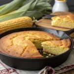 : A naturally delicious Southern cornbread in a skillet.