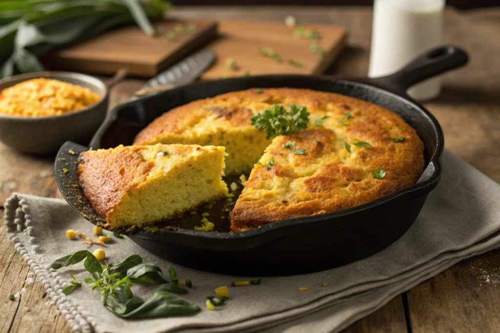 A naturally savory cornbread straight from the oven.