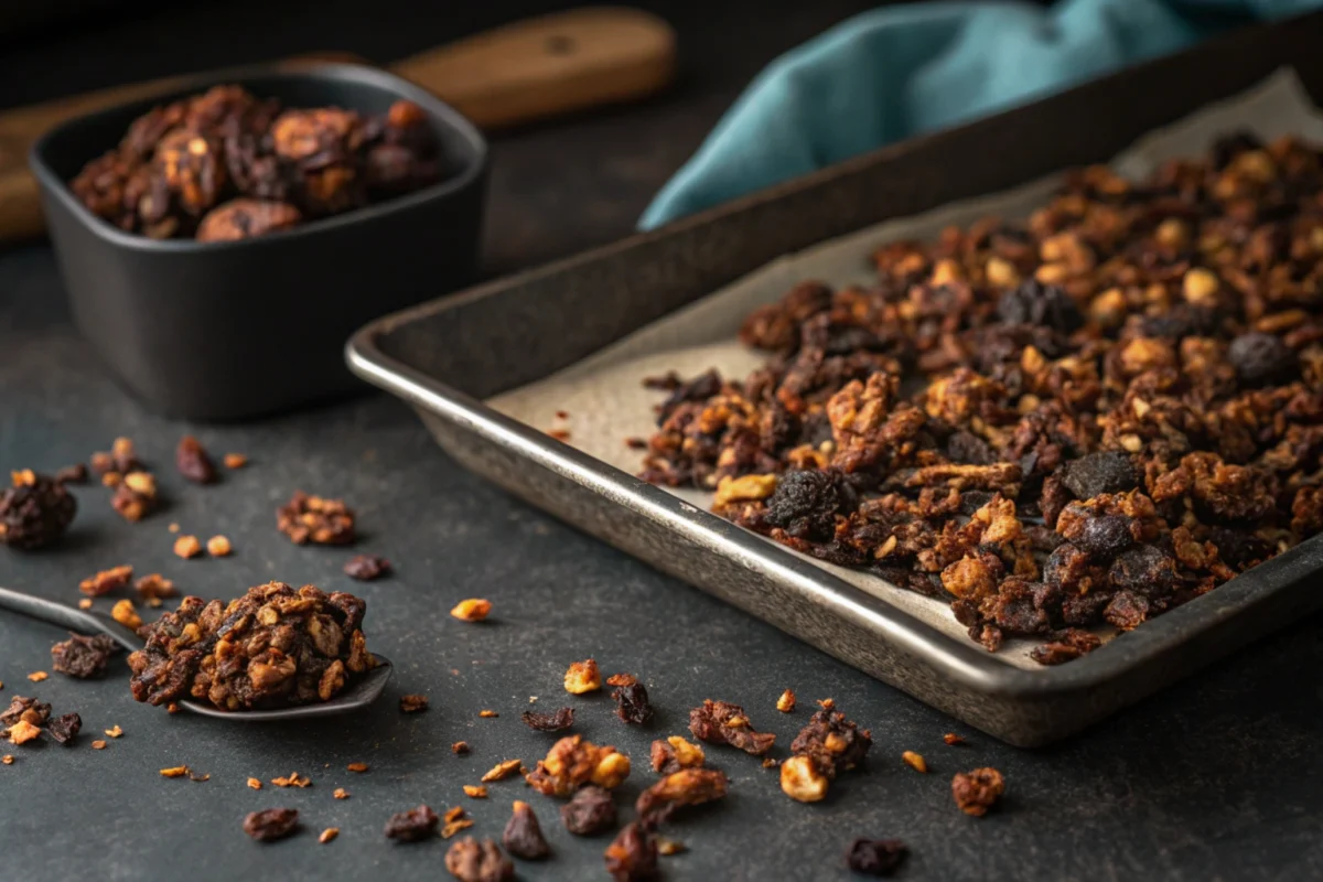 Burnt homemade granola, a homemade disaster.