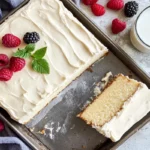Delicious kefir sheet cake sliced and ready to serve.
