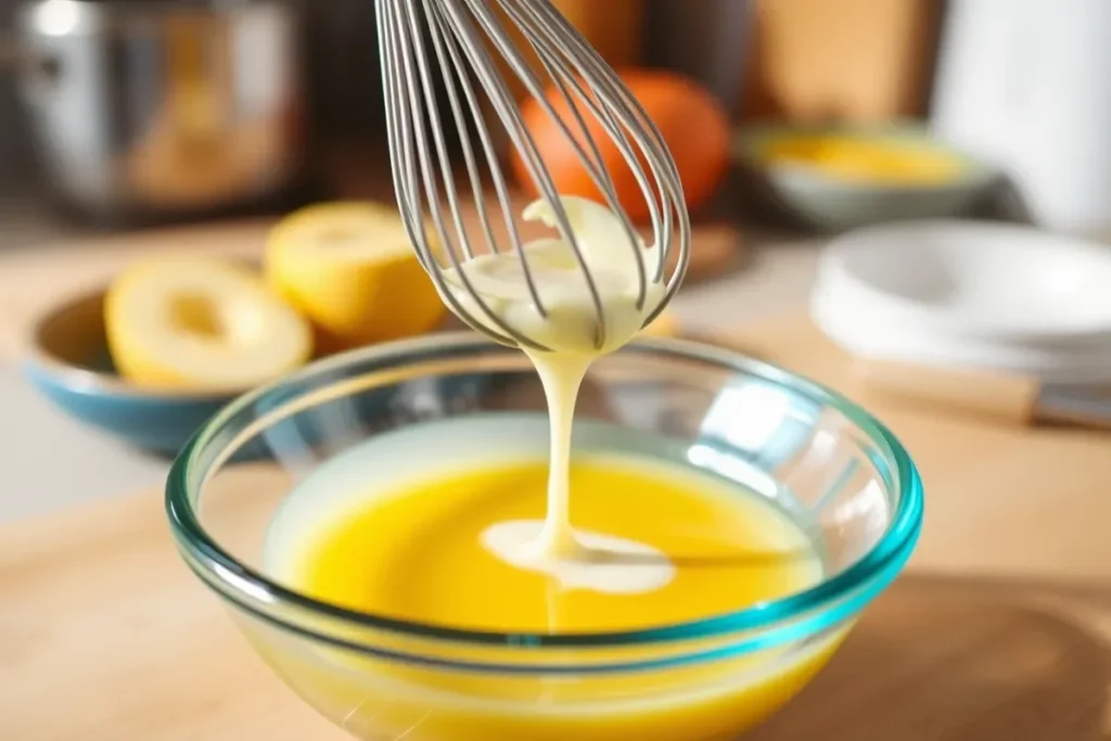 Tempering egg yolks with cream for crème brûlée custard