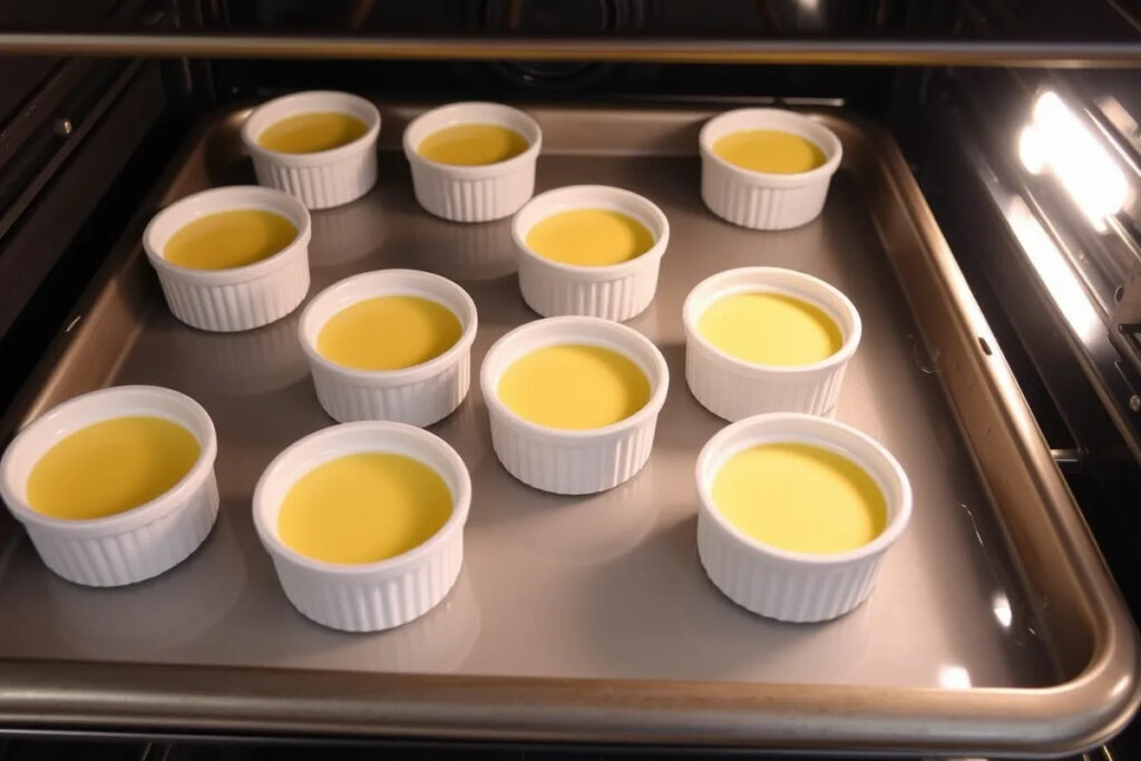 Crème Brûlée Baking in a Water Bath