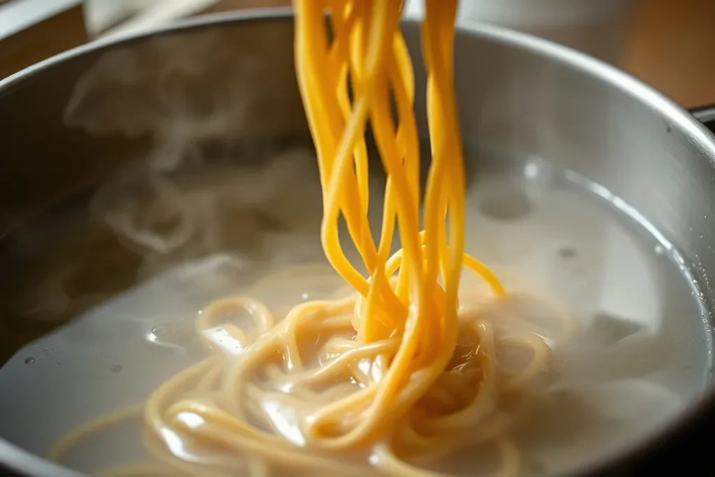  Buldak Ramen noodles being added to boiling water