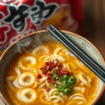 A bowl of buldak 3x spicy ramen ready to eat.