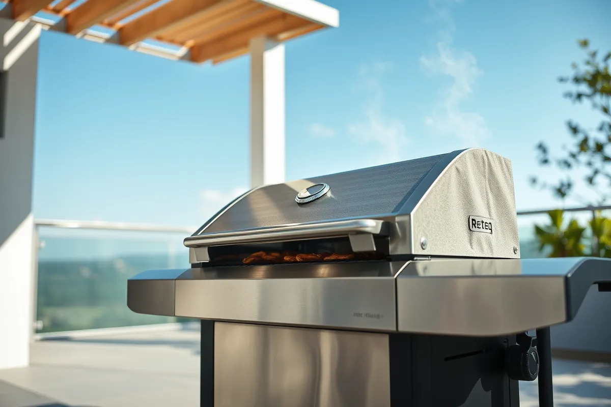 A well-maintained recteq grill on a patio, showing its durability.