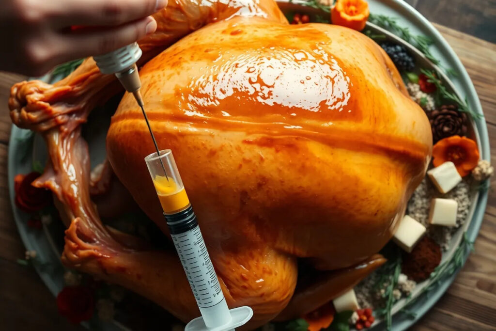 Does injecting a turkey make it juicier? Close up of a turkey injection.