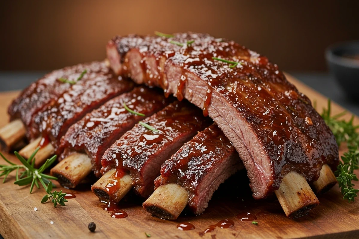 Naturally flavorful beef ribs on a platter