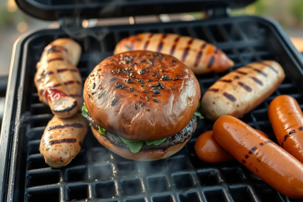 What to cook first on recteq: Hot dogs grilling on a recteq.