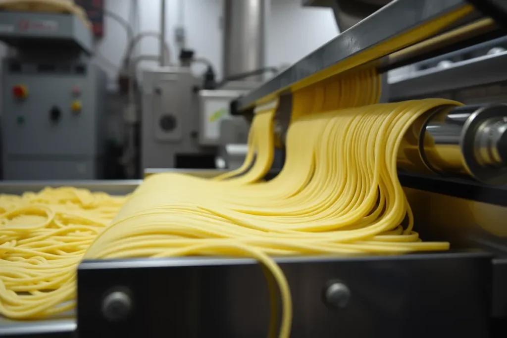 Wheat noodles being made for Buldak Ramen.