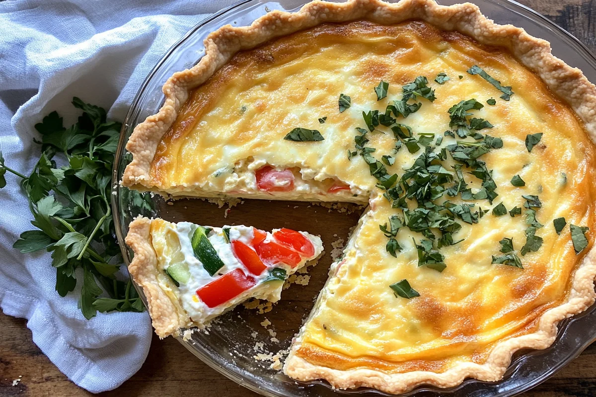 Delicious homemade quiche with a flaky crust and savory filling.